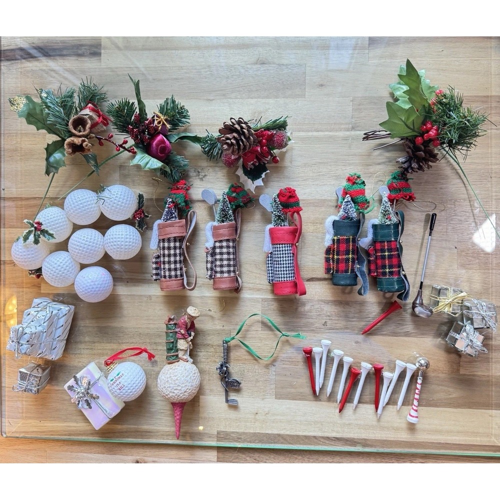 Lot of 30+ Vintage Golf Christmas Tree Ornaments – Golf Bags, Tees, Balls, Decor